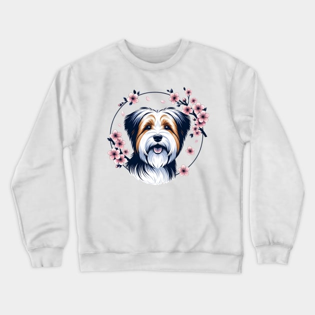 Biewer Terrier Celebrates Spring's Cherry Blossoms Splendor Crewneck Sweatshirt by ArtRUs